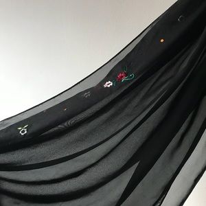 Sheer black flower embroidered scarf